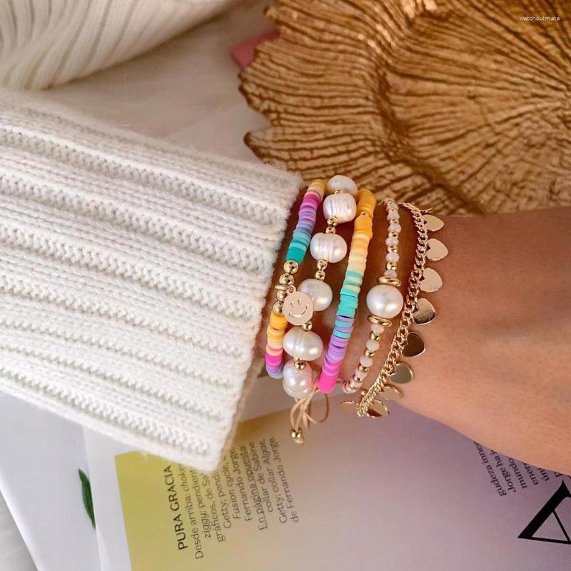 

Charm Bracelets Colorful Polymer Clay Beads Multilayers Natural Freshwater Pearl Fashion Women Wrist Jewelry Gift