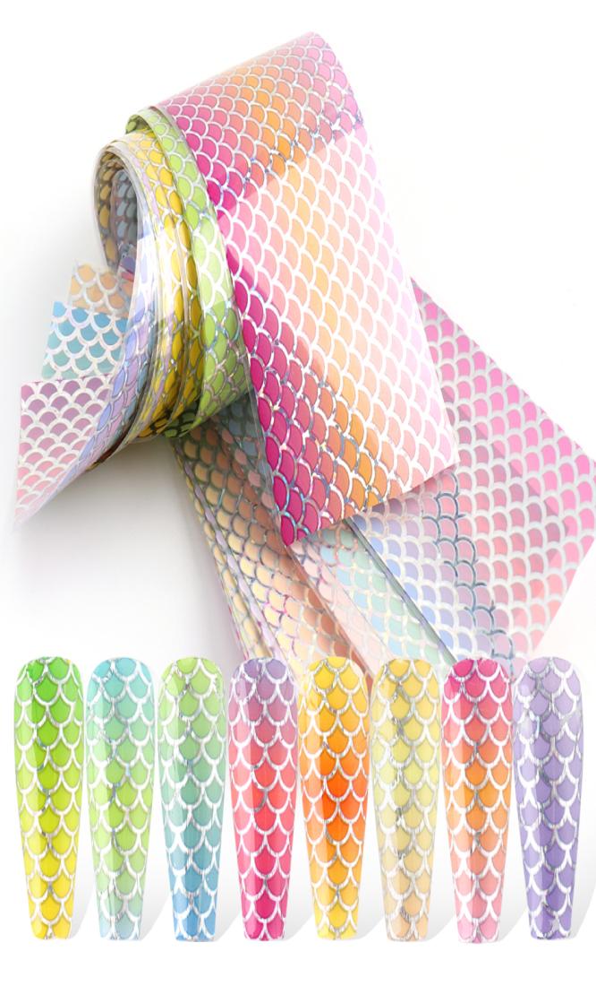 

10PCSpack Nail Foil Stickers Mermaid Fish Scale Set Holographic Pink Green Nail Art Adhesive Gilding Sliders Manicure Decor CH9114107866, Light yellow