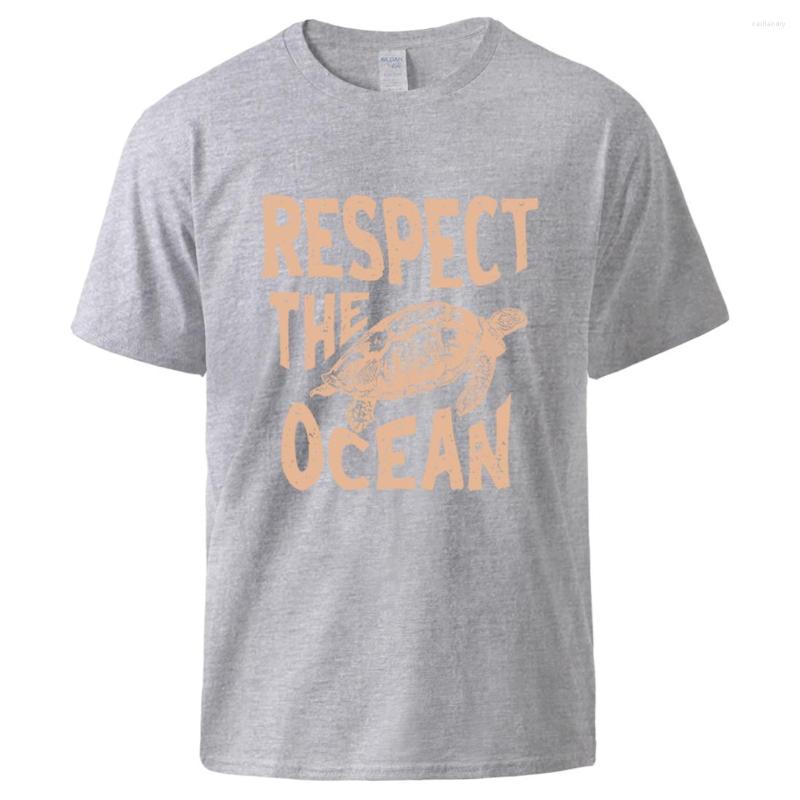 

Men' T Shirts Respect The Ocean Green Turtle Printed Shirt Male Cotton Soft Short Sleeve Casual Fashion Streetwear Basic All Match Tshirt, Blue