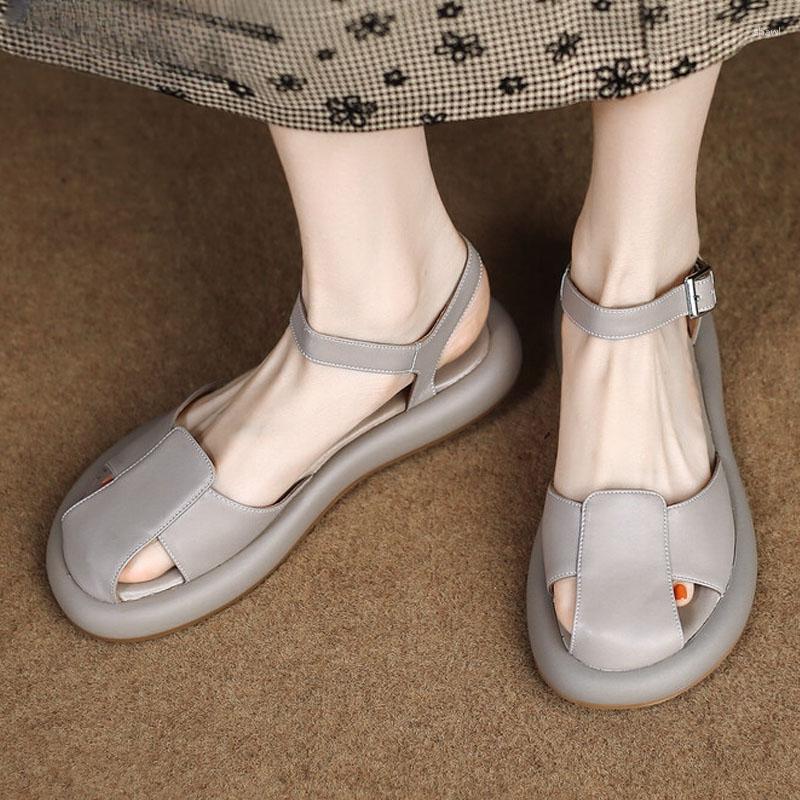 

Sandals Closed Toe Slippers Suit Female Beige Women's Outdoor Fashion Comfortable Simple Style Flat Heel One Line Buckle