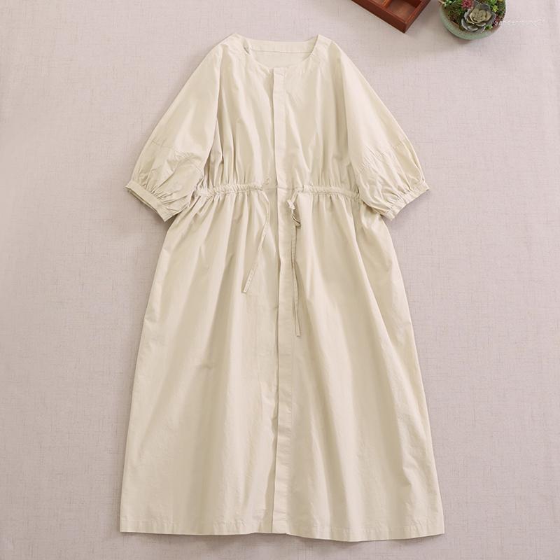 

Party Dresses Summer Short Sleeve Dress Pure Color Round Collar Midi, Beige