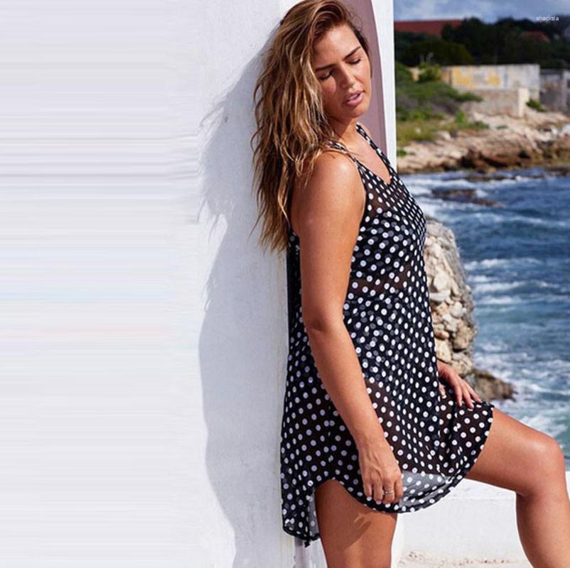 

Casual Dresses Sexy Women Polka Dot Bathing Suit Bikini Cover Up Swimwear Summer Beach Dress Vestidos Para Mujer For 2023, Dark blue