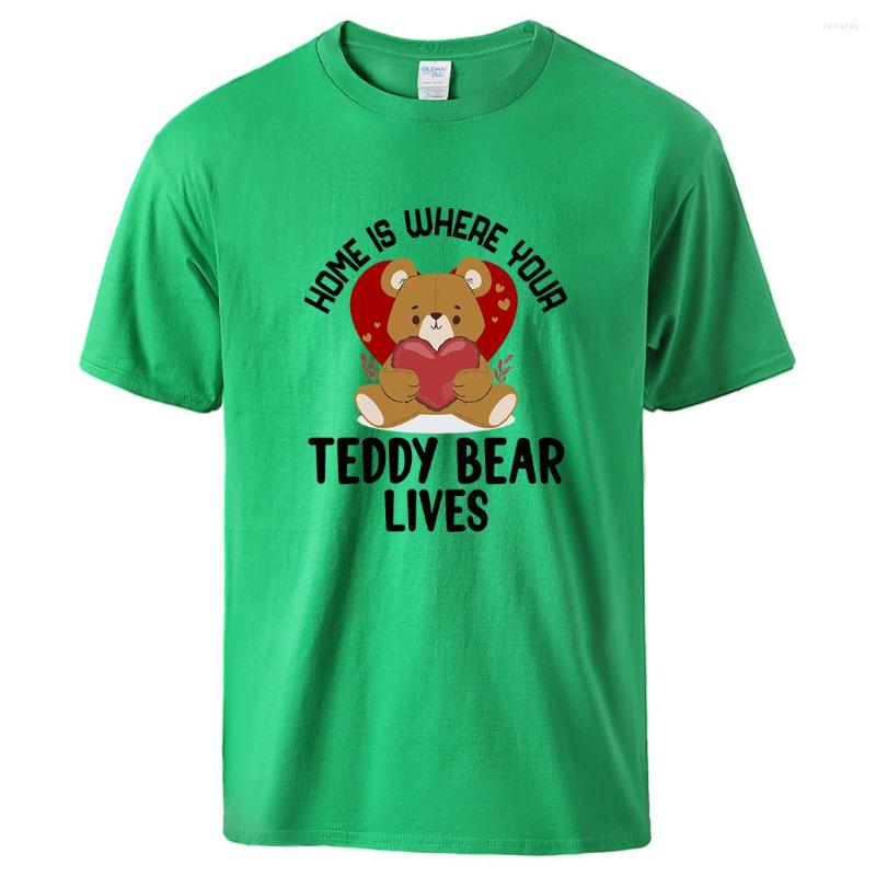 

Men' T Shirts Home Is Where Your Teddy Bear Lives Print Men Short Sleeved Cotton Breathable Shirt All Match Cool Tees Basic Original Tshirt, Gray