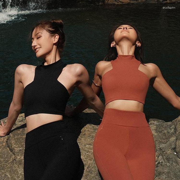 

Women' Two Piece Pants Summer Women' Fitness Suit Neck Hanging Crop Top Exercise Sportswear Yoga, Black top