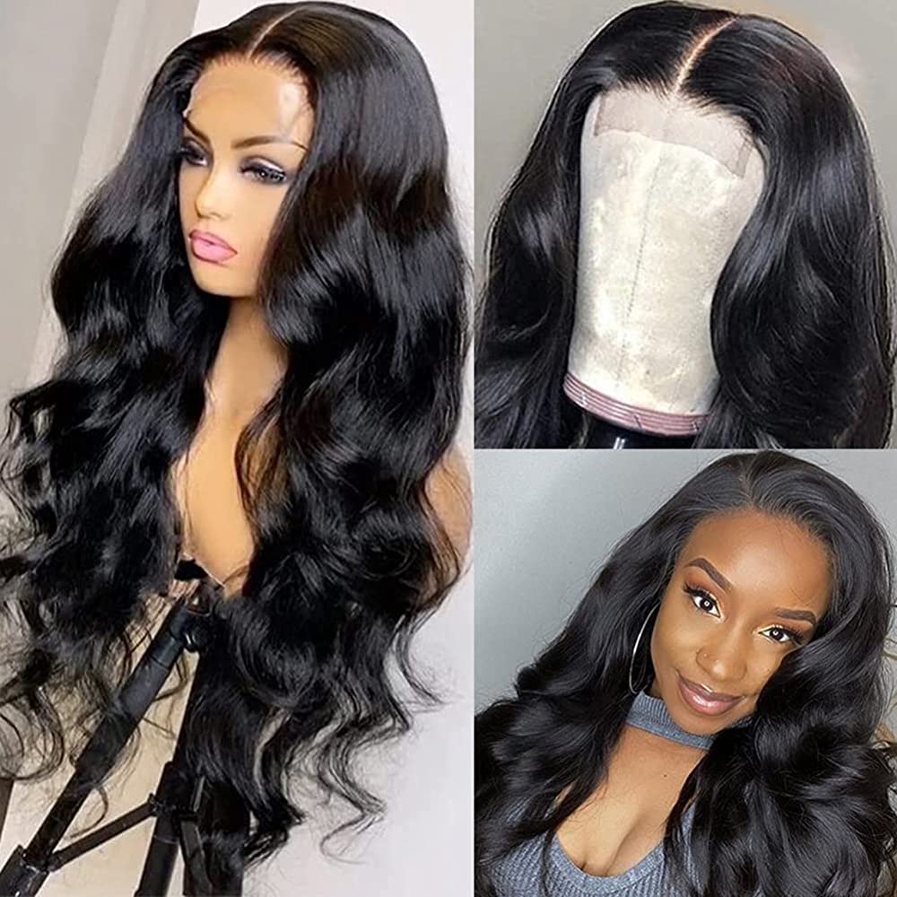 

4x4 Closure Human Hair Wig Body Wave Wig 30Inch 5x5 Body Wave Lace Closure Wigs For Women Brazilian Pre-Plucked Curly Human Hair, Natural color
