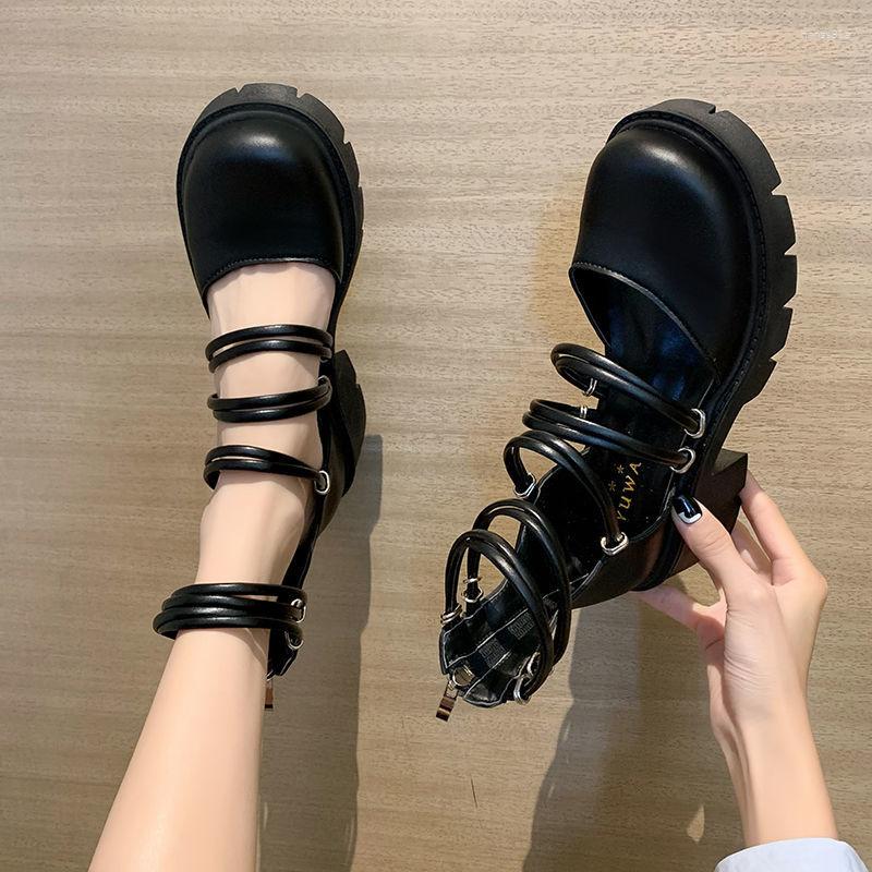 

Dress Shoes Brand Design Goth Summer Sandals Women Platform Chunky High Heels Female Punk Thin Band Fashion For Woman, Black