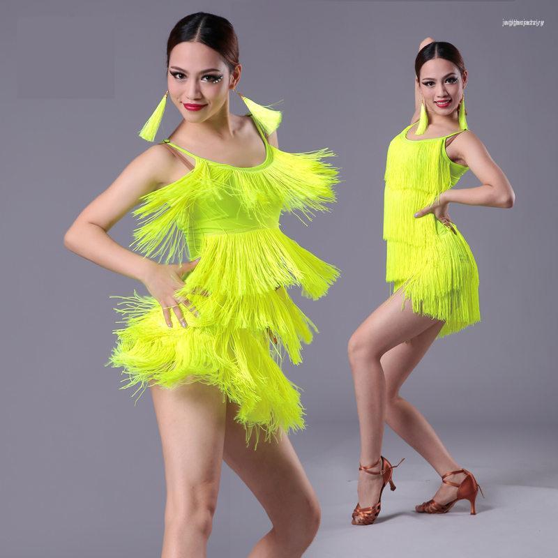 

Stage Wear Children's Latin Dance Tassel Dress Girl National Standard Performance Competition Practice Adult Clothing, Red