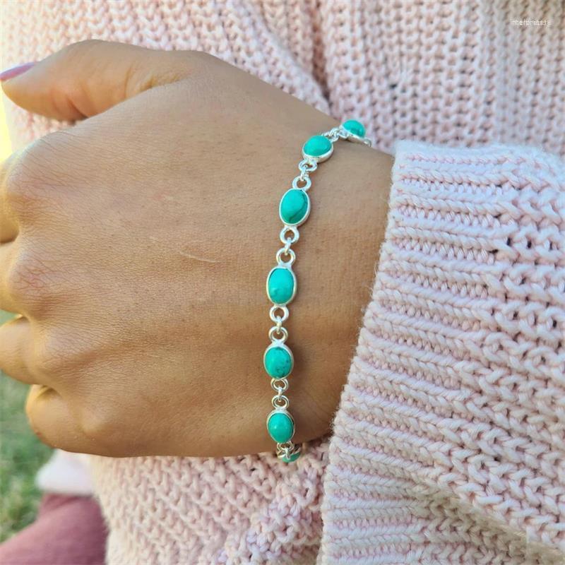 

Link Bracelets Bohemian Silver Color Turquoisess For Women Girl Boho Jewelry Geometric Hand Chain Charm Bracelet Gifts Her