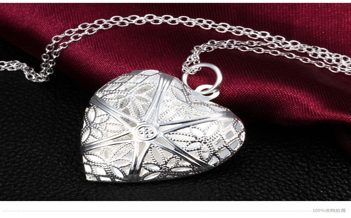 

925 silver pendant heart necklace po locket can open with chain NE119 10pcslot7078457
