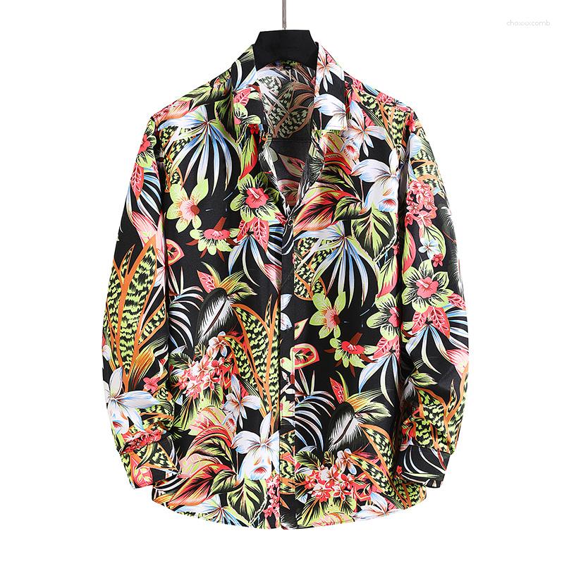 

Men's Casual Shirts Multiple Models Hawaii Shirt Men Floral Printed Colorful Leaf Long Sleeve Fashion Holiday Slim Plus Size L-7xl, 7018-black