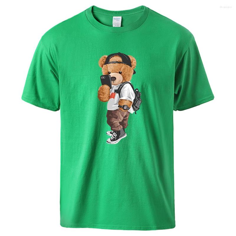 

Men' T Shirts Mr. Bear Who Took A Selfie In The Street Men Short Sleeved Cotton Soft Tshirts Fashion Casual Clothes Classic Retro Tee, Blue
