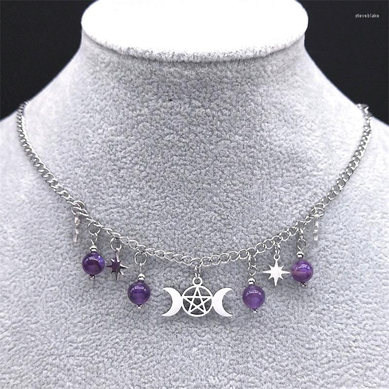 

Pendant Necklaces Triple Moon Goddess Pentagram Necklace Stainless Steel Witch Pagan Mysterious Hecate Women's Accessories Jewelry