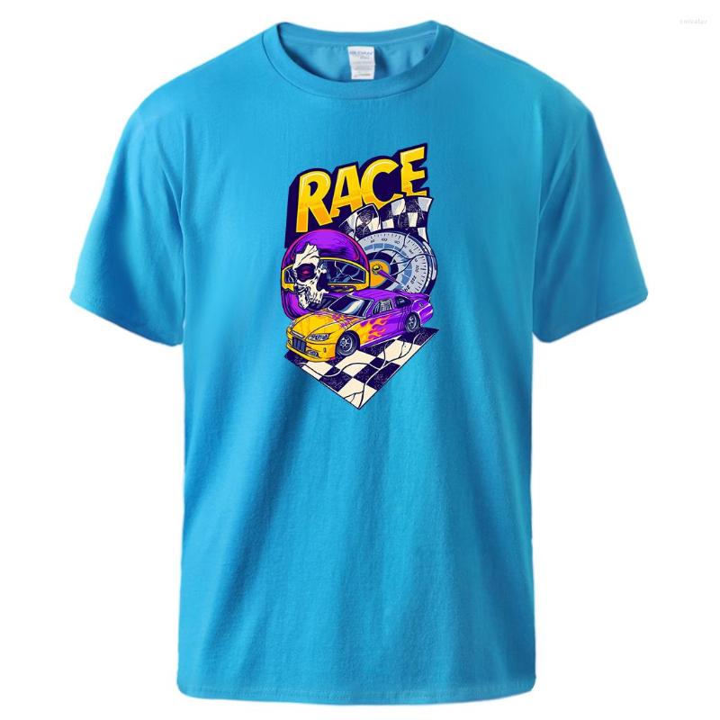 

Men' T Shirts Cool Race Car Printing Short Sleeved Man Oversized Loose Vintage Tee Shirt Cotton Breathable Clothes All Match Creative, Blue