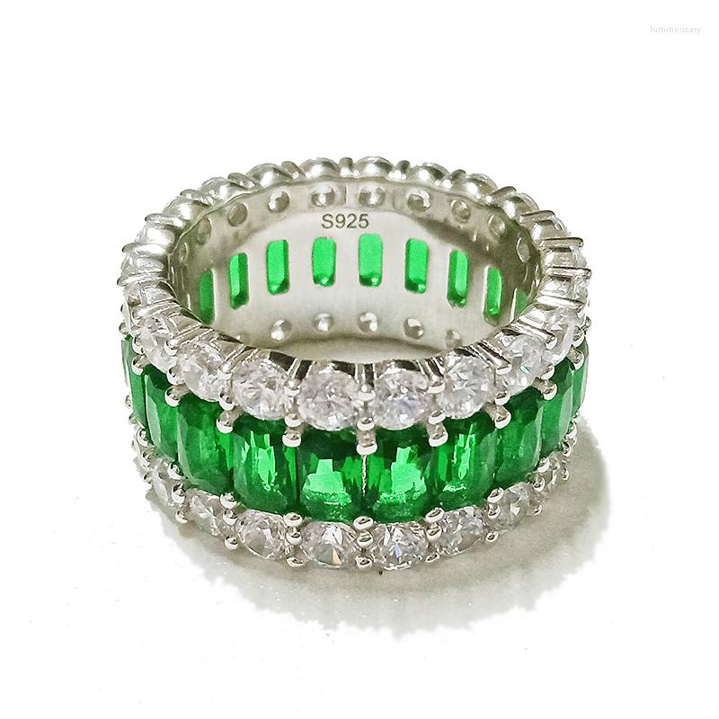 

Cluster Rings Luxury S925 Sterling Silver Jewelry Emerald Sapphire Full Zircon Diamond Row Wedding Ring Fashion Women