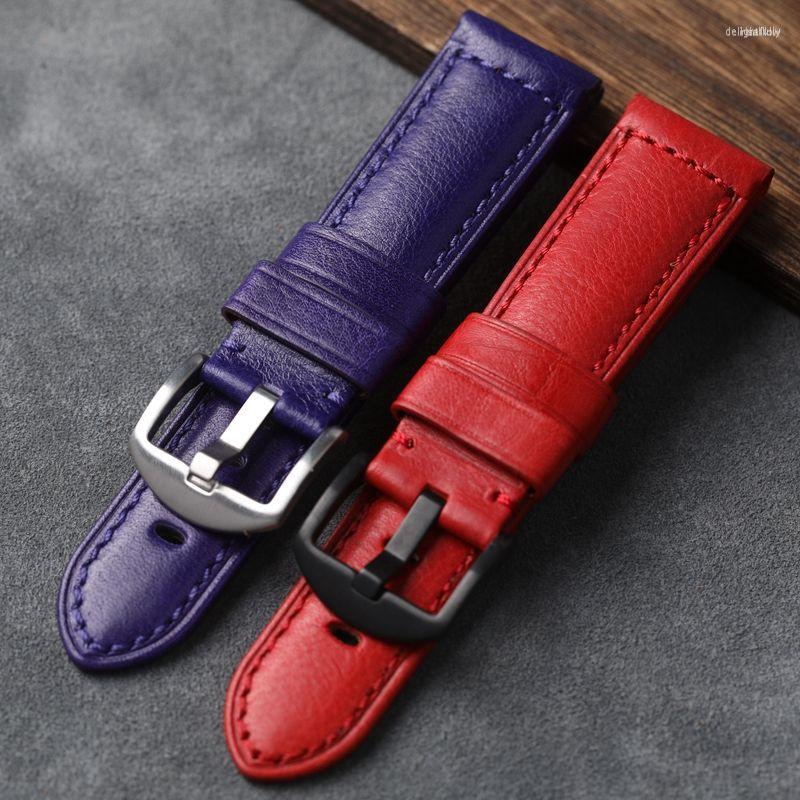 

Watch Bands Cow Leather Band Bracelet With Skull Buckle 24mm Women Men Watchband Strap Blue Red Cowhide Belt