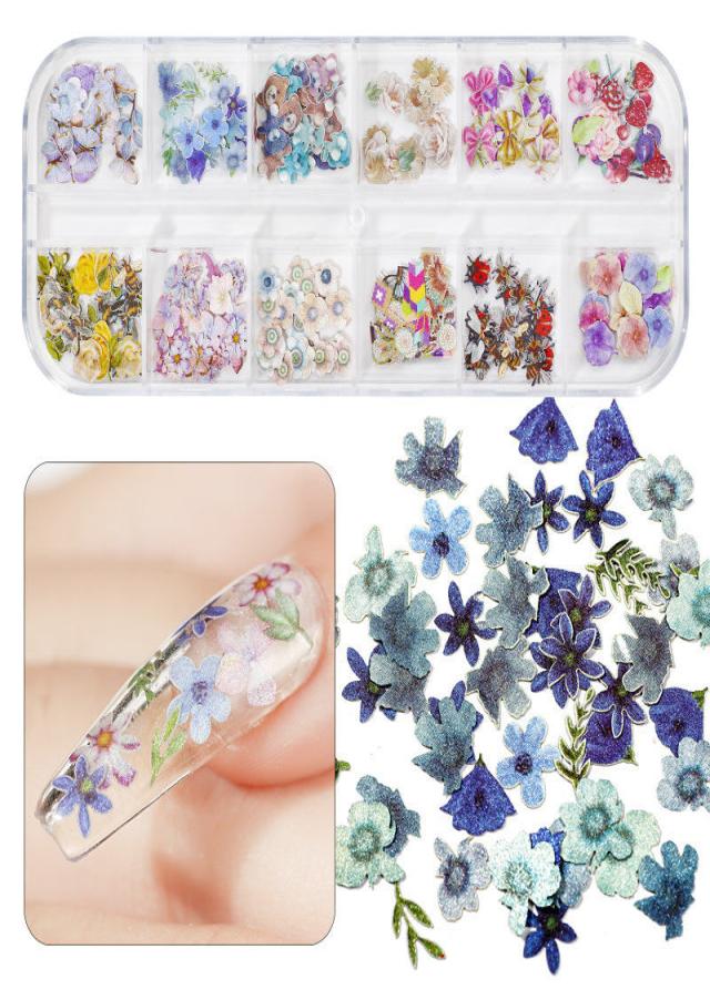 

12 Grids Nail Art Jewelry Wood Pulp Chips Mixed Butterfly Flower Nail Tips Decal Decorations Manicure Accessories Tool8519172