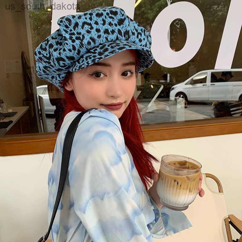 

Japanese Retro Leopard Print Octagonal Hat Women Spring and Summer Fashion Painter Newsboy Hats Showing Face Small Cloud Beret L230523, Blue