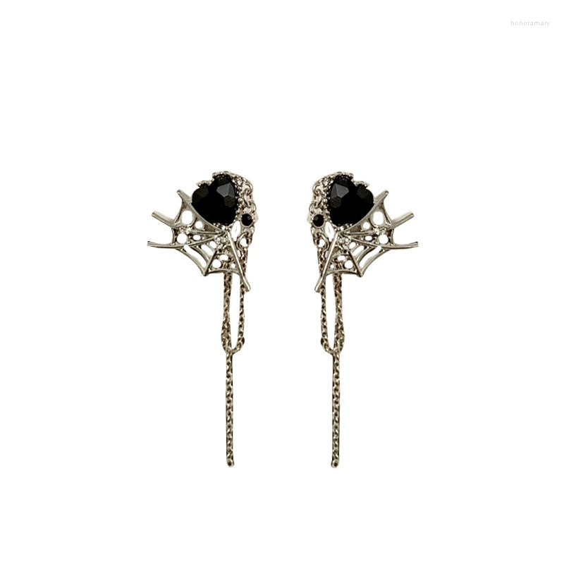 

Stud Earrings Spider Web Cool Handsome Black Love Long Tassel