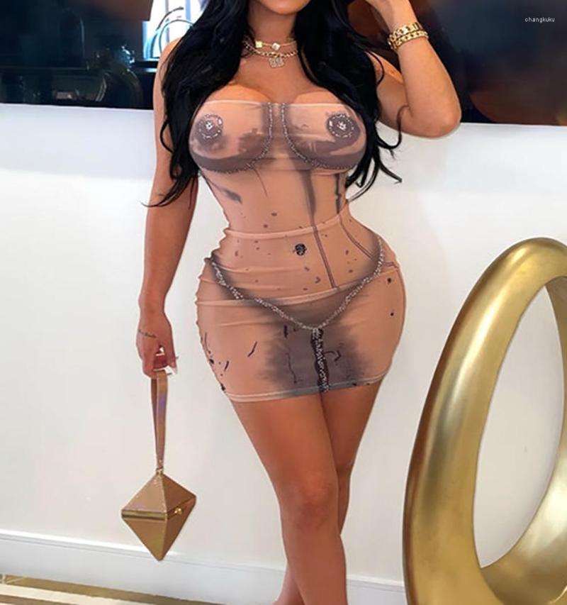 

Casual Dresses 3D Print Sexy Girl Bodycon Strapless Mini Dress Women Outfit 2023 Summer Clothing Off Shoulder Backless Slim Night Club, Apricot