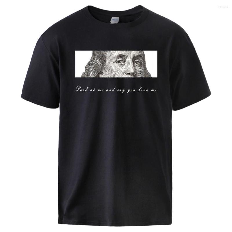 

Men' T Shirts Look At Me And Say You Love Print Tshirts Men Loose Fashion Short Sleeved Cotton Comfortable Tops Retro Harajuku Shirt Man, Blue