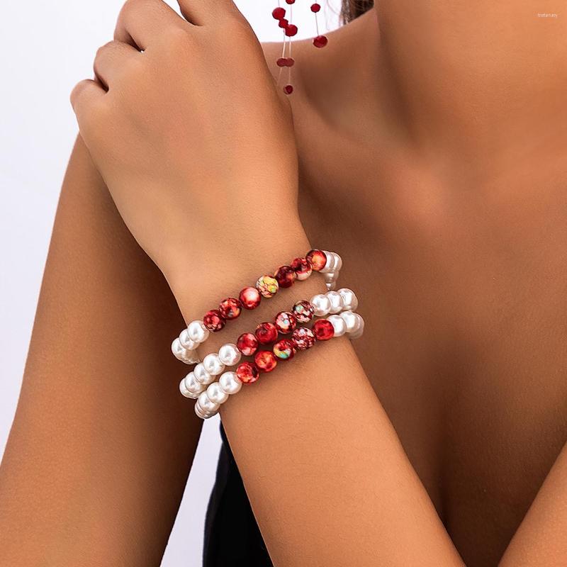 

Charm Bracelets Salircon Halloween Blood Pattern Pearl Bracelet Fashion Multi Layered Imitation Gothic Cosplay Party Jewelry Gift