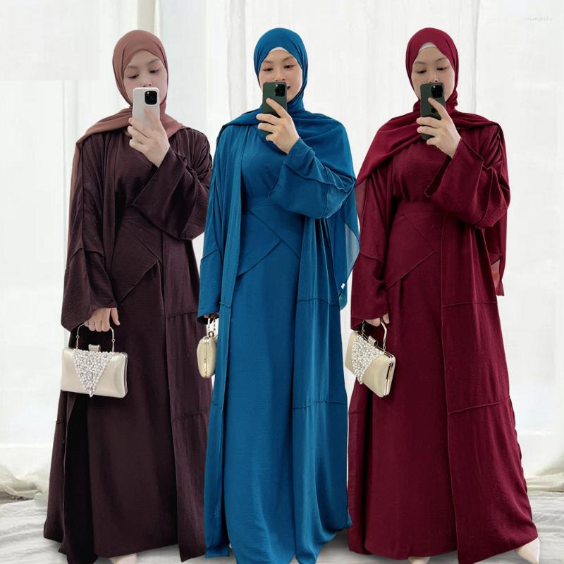 

Ethnic Clothing Eid Ramadan Mubarak Kaftan Abaya Dubai Kimono Turkey Muslim Set Inner Dress For Women 3 Pieces Djellaba Femme Islam