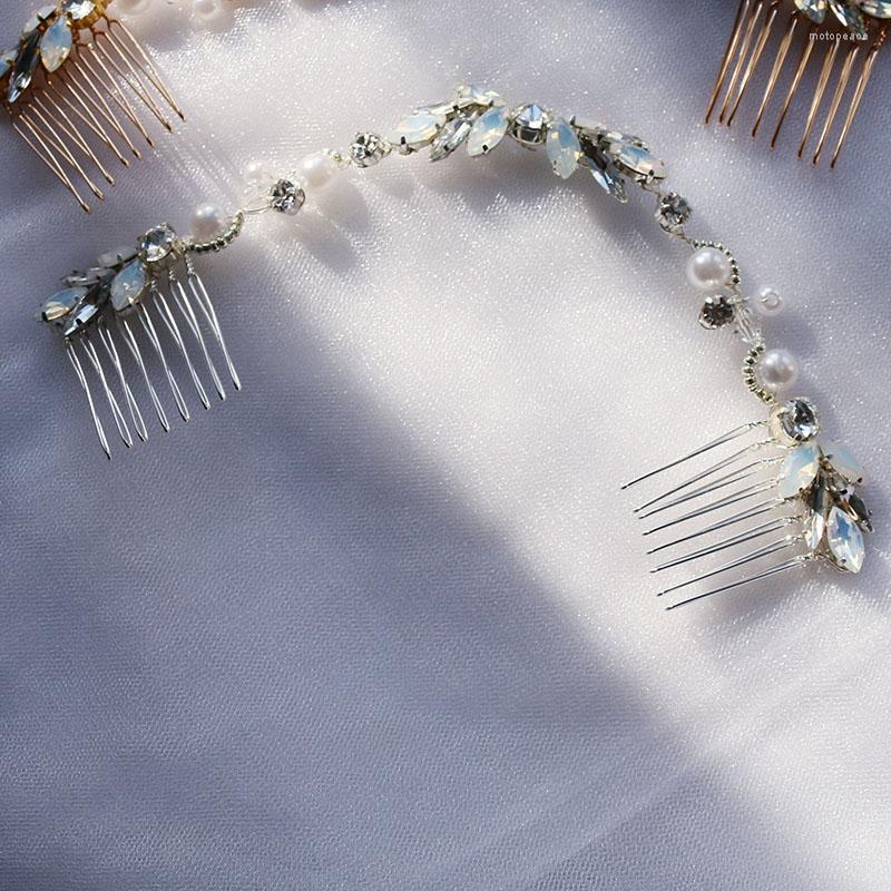 

Hair Clips Long Wedding Comb Piece Bridal Vine Opal Crystal Silver Color Women Pealrs Accessories