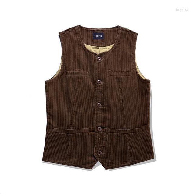 

Men' Vests Solid Color Corduroy Cargo Vest Mens Autumn Winter Retro Casual Loose Single Breasted Sleeveless, Brown