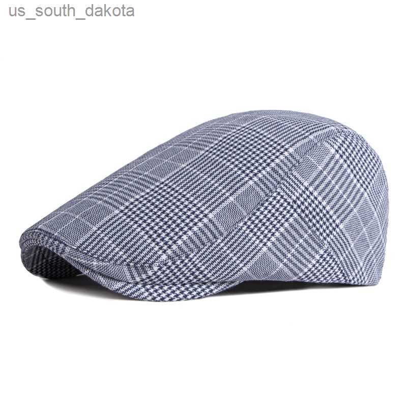 

2022 New Spring Fashion Plaid Berets Hat Color Newsboy Caps Gatsby Hats Driving Cabbie Cap Summer Peaky Blinder for Men Women L230523, Navy blue