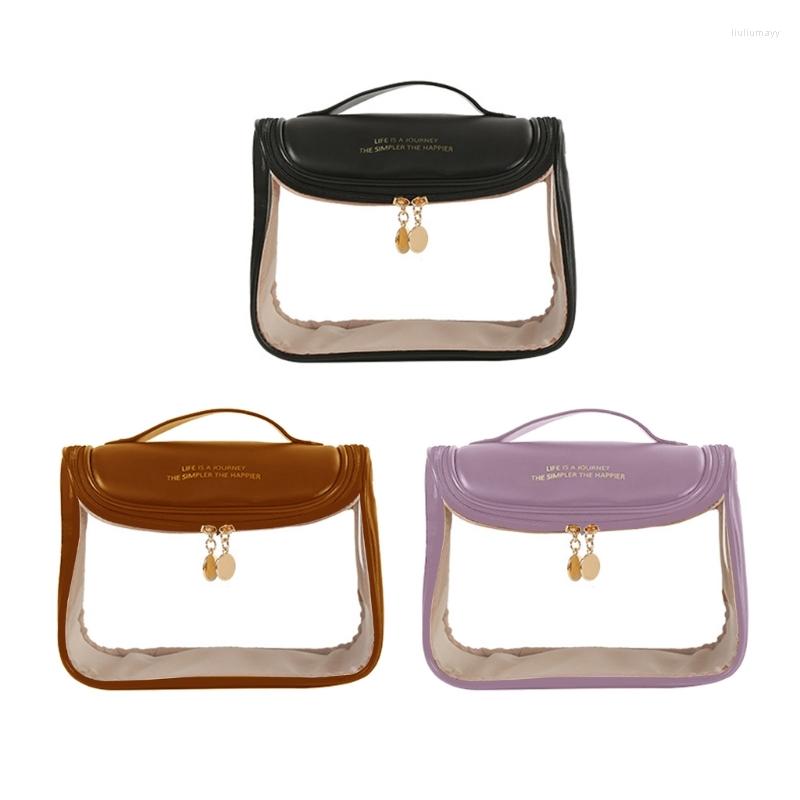 

Cosmetic Bags Large Capacity Makeup Bag Portable Travel Clear Waterproof Bathroom Washbag Women Toiletry Organizer, Purple