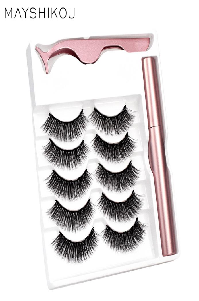 

MAYSHIKOU 3D 5Pairs Magnetic Eyelashes With Eyeliner Applicator Clip Mix NaturalThick Style Extension False lashes Set8753459