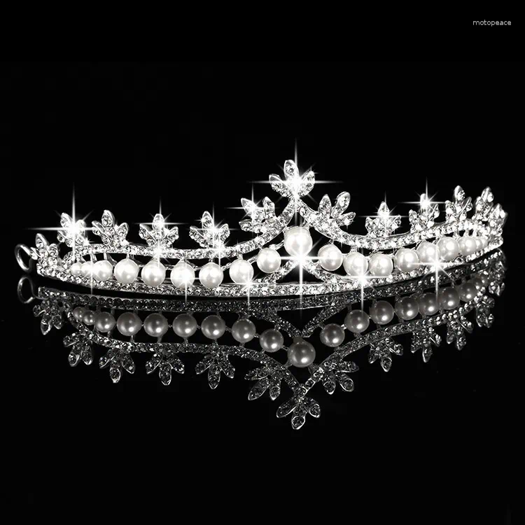 

Hair Clips Headpieces For Bride Crown Tiara With Crystal Pearls Bridal Jewelry Accessories Wedding Crowns Women's