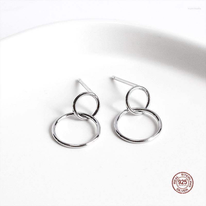 

Stud Earrings LKO Real 925 Sterling Silver Fashion Simple Double Circle For Women Party Jewellery OL Style Ear Studs Girls Gifts