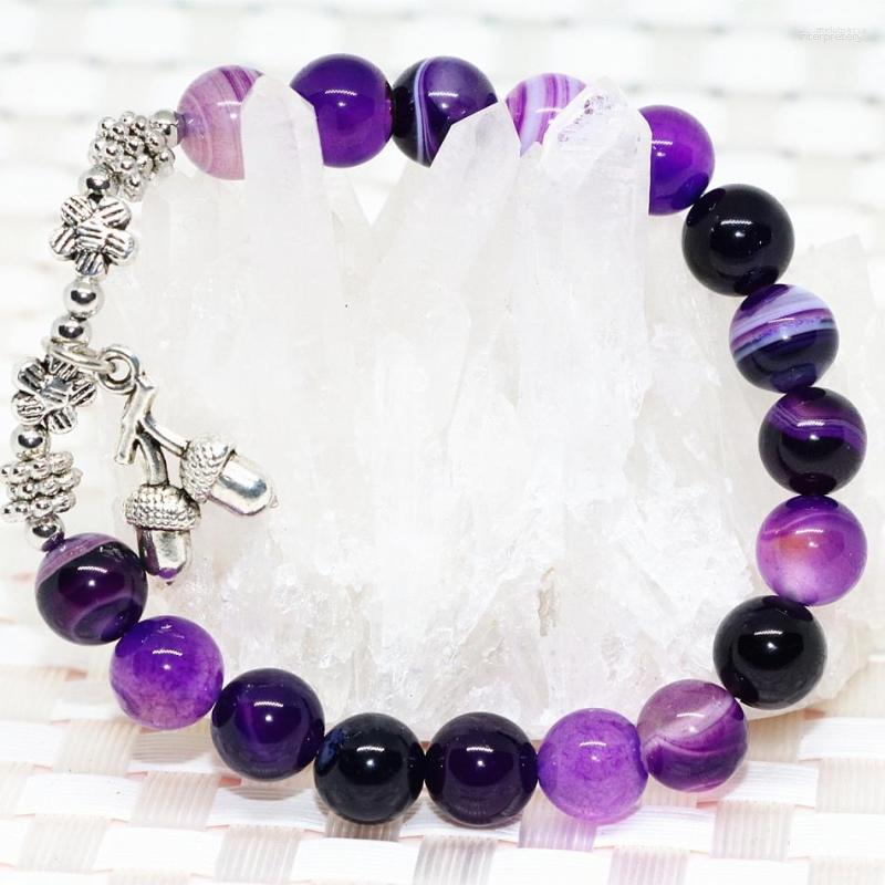 

Strand Original Design Fashion 8mm Round Beads Natural Purple Veins Agat Bracelets Carnelian Onyx Stone Jewelry 7.5inch B2091