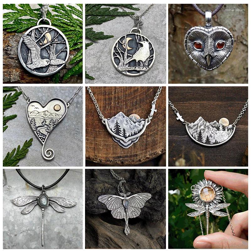 

Chains Range Mountain Pines Sun Landscape Pendant Necklaces For Women Fashion Party Jewelry Chain Statement Necklace Gift Female Collar