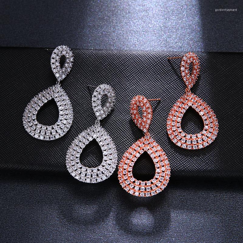 

Dangle Earrings CANPEL Zircons Sparkling Cubic Zirconia Paved Openwork Design Big Drop For Women Party Dress Luxury Jewelry Accessories