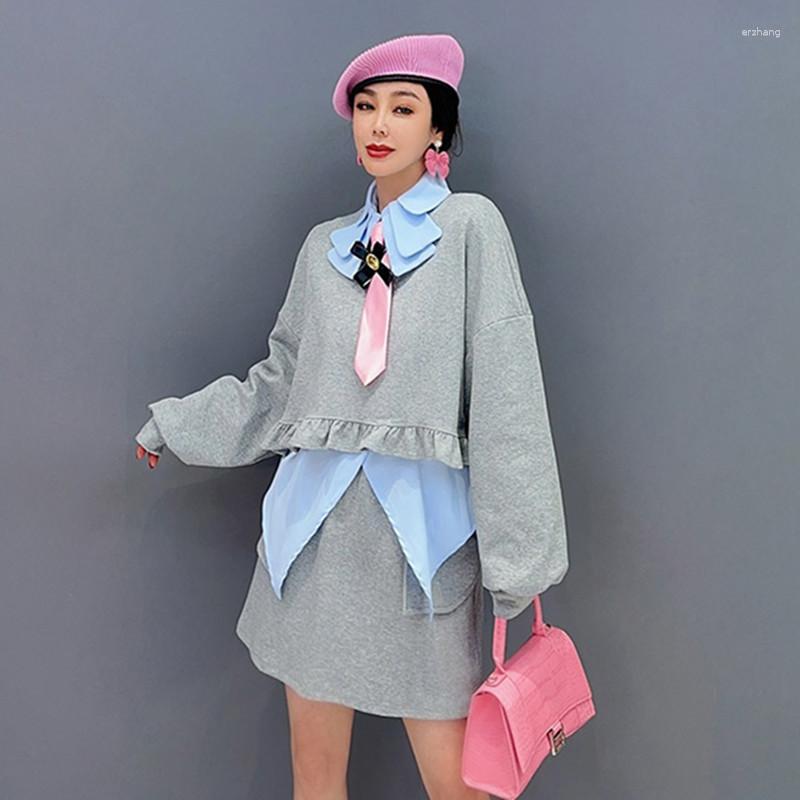 

Skirts 3PCS Dress Set Women Elegant Spring Suit Irregular Shirt Hoodies Short Skirt Korean Clothes, Gray