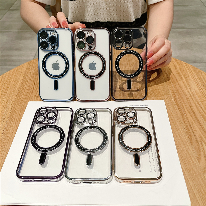 

Luxury Plating Silicone Frame Magsafe Magnetic Phone Case For iPhone 11 12 13 Pro Max 14 Plus Wireless Charging Protector Cover