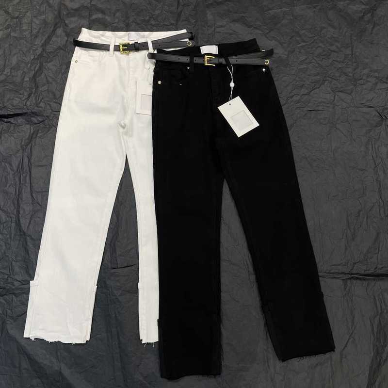 

Women' Jeans Designer Women Girls Pants with Letters Embroidery Pattern Belt Female High End Milan Runway Casual Jersey Jogging Outwear Denim Straight Long Trouser, White