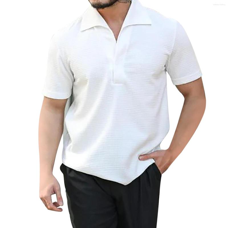 

Men's T Shirts Men'S Fashion Spring And Summer Casual Short Sleeved Lapel Zipper Shirt Top Dark Handsome, Brown