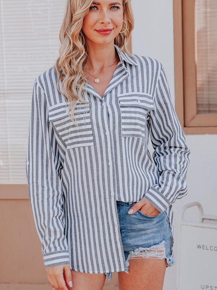 

Women' Blouses Striped Shirt Women Office Lady Blouse Tops Button Up Long Sleeve Female Spring Korean Fashion Mujer Blusa Feminina, Pink