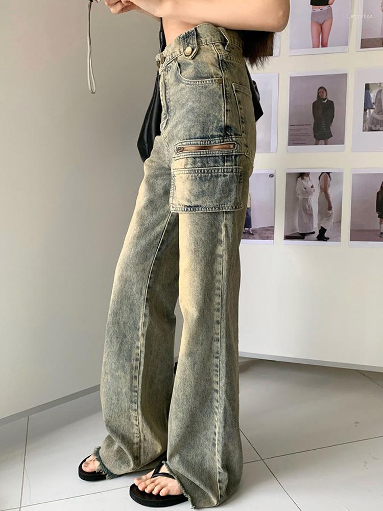 

Women' Jeans Fashion Women' Full Length Patchwork High Waist Loose Pocket Basic Straight Denim Pants Spring 2023 Trend, Picture color