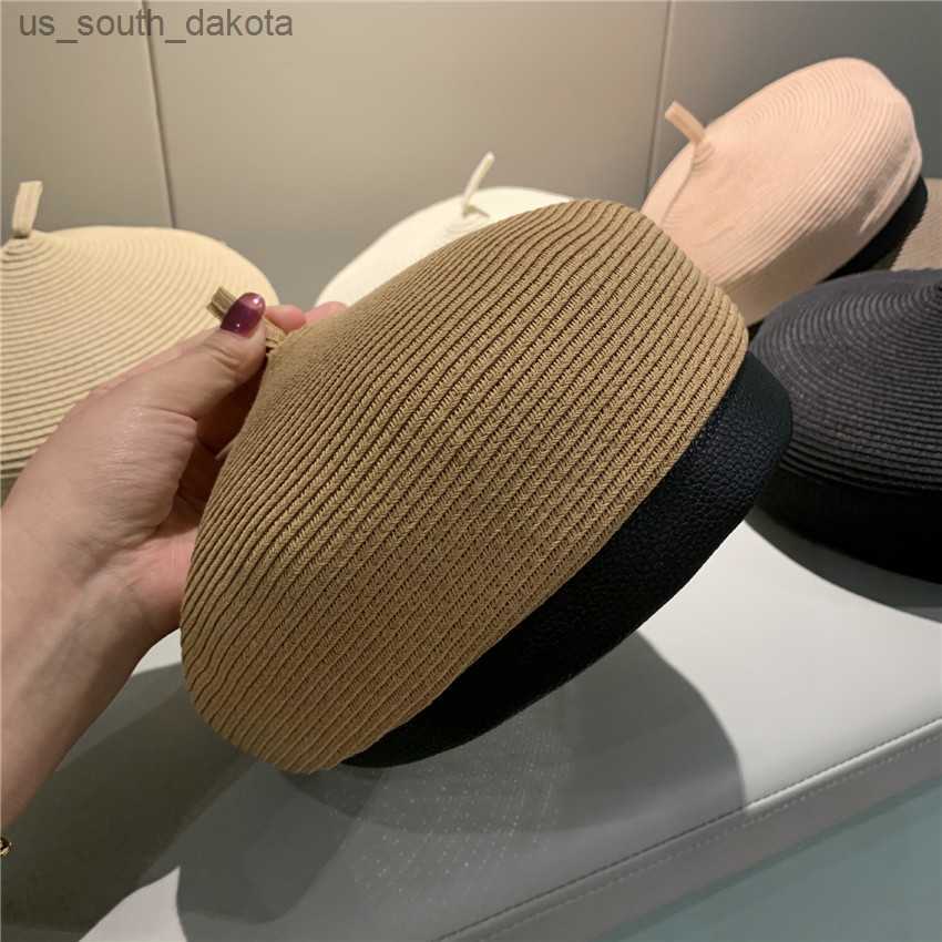 

202303-dudu ins dropshipping Harajuku pu brim Bread shape paper grass street fashion beret hat men women Leisure painter cap L230523, Beige