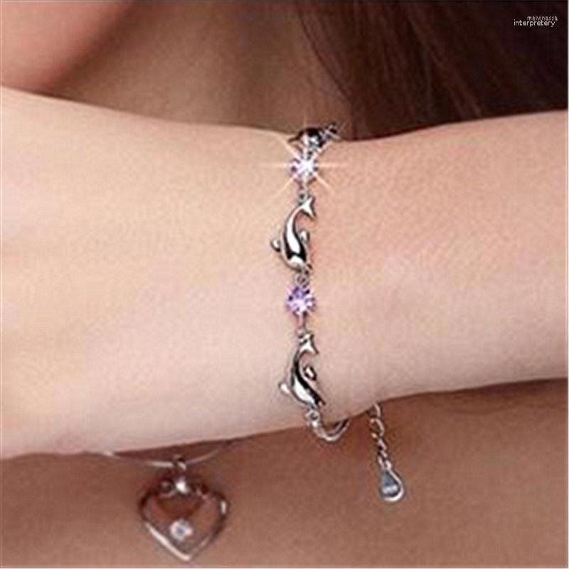 

Link Bracelets Fashion Cute Small Dolphins CZ Crystal Bracelet 2023 Charm Female Gift & Bangles For Women Wedding Party Jewelry