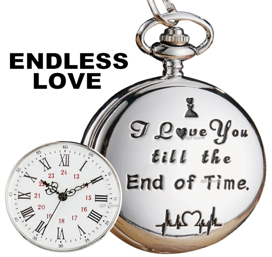 

Endless Love Quartz Pocket Watch To Anyone I LOVE YOU for Anniversary Birthday Christmas Day Gifts Kids Present Fob Necklace 7000291, Silver