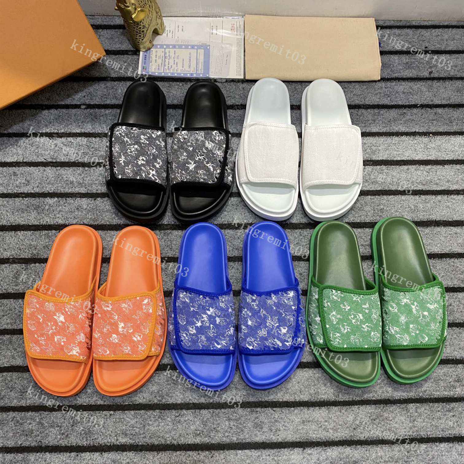 

Designer Sandals MIAMI Slipper Pool Pillow VELCRO Sandal Mens Slides Cotton Slipper Printing Slider Classic Brand Fashion Beach Slides Mules Shoe