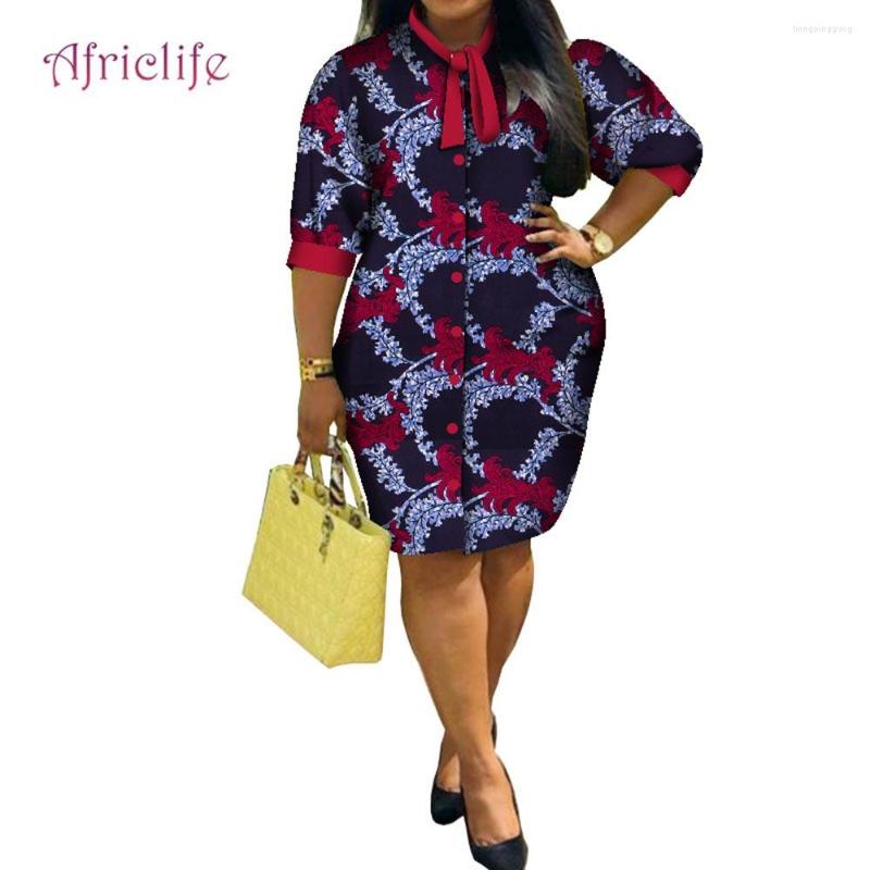 

Ethnic Clothing Summer African Dress Women Bow Collar Elegant Lady Clothes WY8193