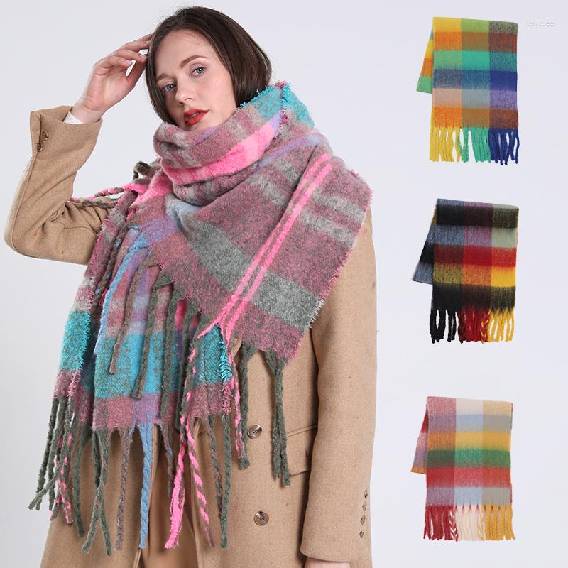

Scarves Women Luxury Cashmere Plaid Scarf Shawls Winter Long Thicken Warm Pashmina 60 Color Lady Big Tassel Hairy Blanket