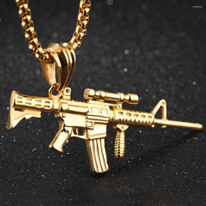 

Pendant Necklaces Stainless Steel Necklace With Gun Hip Hop Wholesale Black Gold Color Fashion For Women/Men