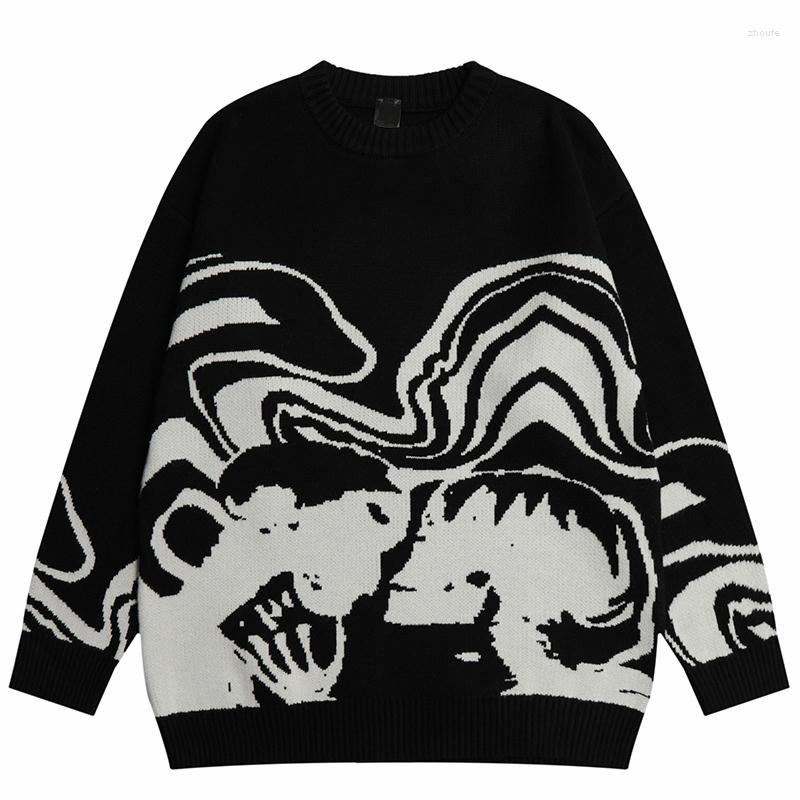

Women's Sweaters 2000s Autumn Hip Hop Graphic Streetwear KniBlack White Sweater Pullover Harajuku Cotton Goth Skull Y2K Women, Black